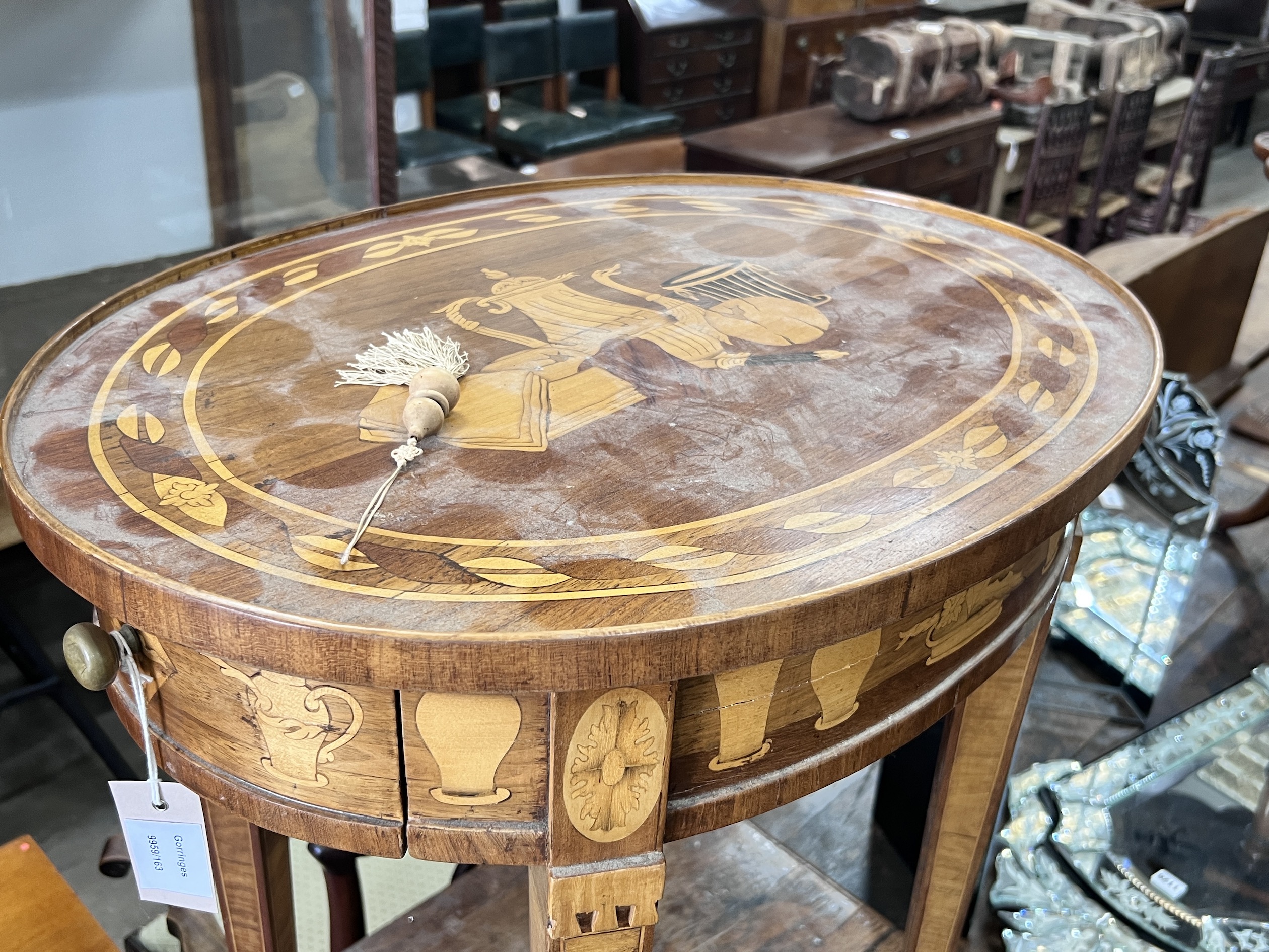 An 18th century style oval marquetry occasional table, width 60cm, depth 46cm, height 73cm